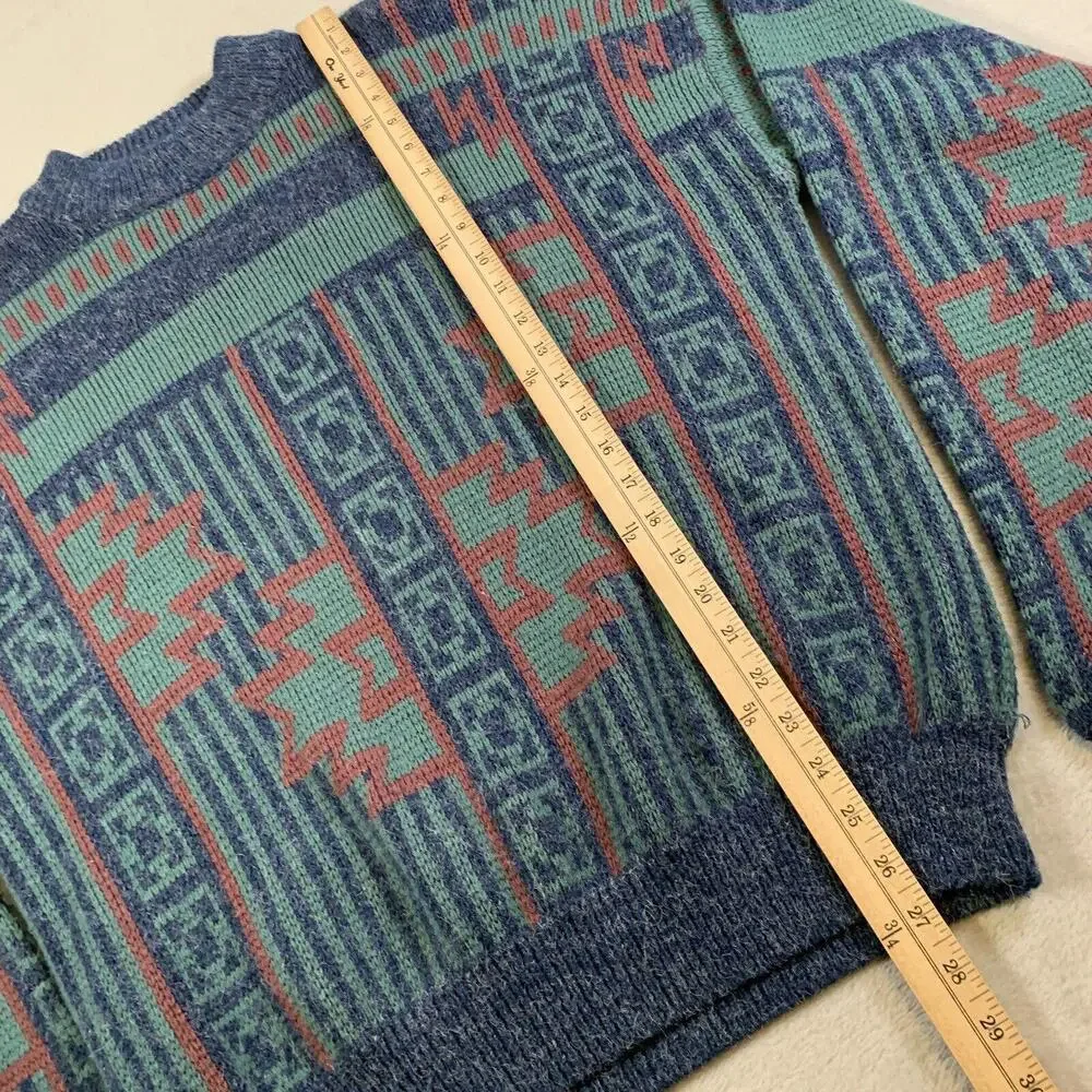 Vintage Mcgregor Sweater Mens‎ XL Knit Blue Acrylic Blend Eclectic Aztec 80s 90s - Picture 7 of 9